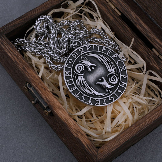 KOAdventures: Adult - Unisex - Wolf Head Odin Rune Amulet Necklace - KO Adventures