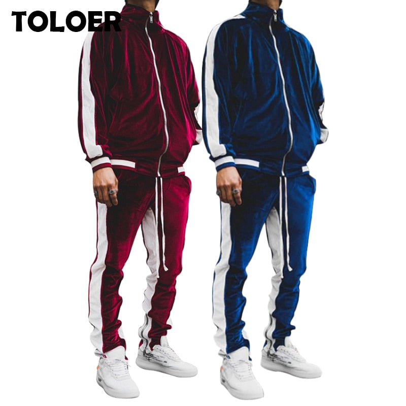 Dropship Men's 2 Pieces Full Zip Tracksuits Golden Velvet Sport Suits  Casual Outfits Jacket & Pants Fitness Tracksuit Set to Sell Online at a  Lower Price