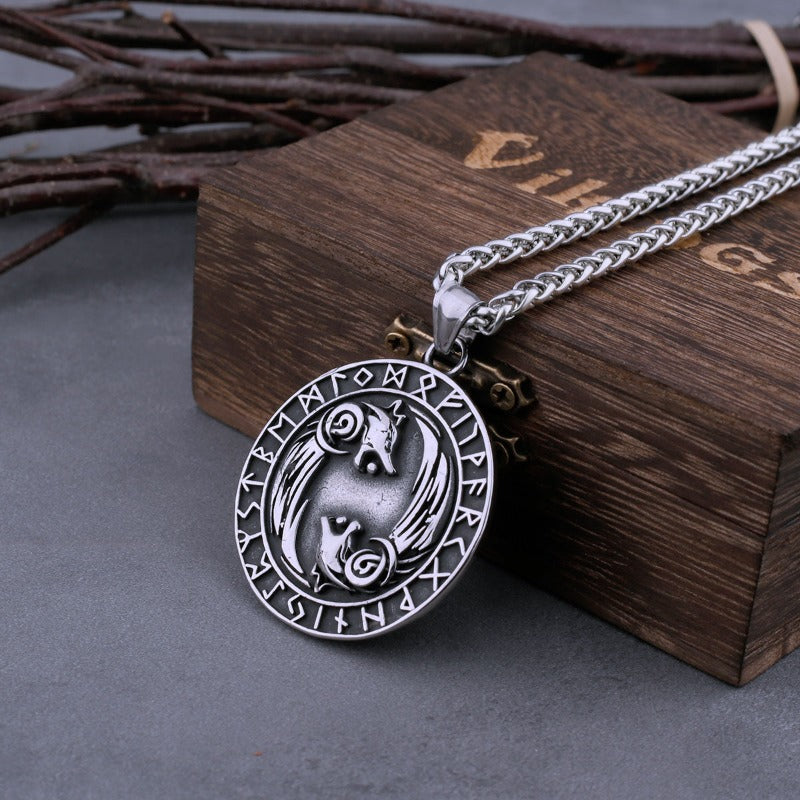 Load image into Gallery viewer, KOAdventures: Adult - Unisex - Wolf Head Odin Rune Amulet Necklace - KO Adventures
