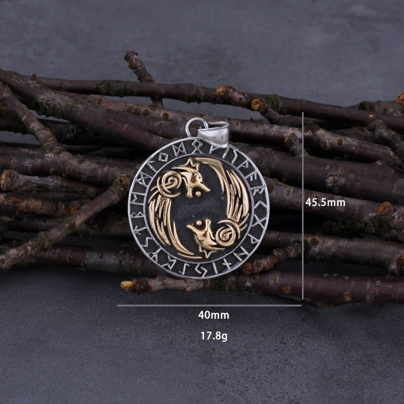 Load image into Gallery viewer, KOAdventures: Adult - Unisex - Wolf Head Odin Rune Amulet Necklace - KO Adventures
